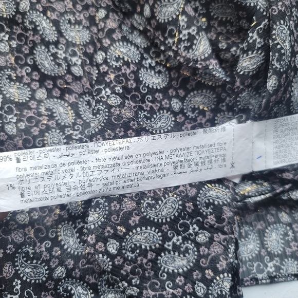 ZARA Paisley Boho Semi Sheer Long Sleeve Chiffon Blouse Lurex Black Buttons XS - Picture 5 of 12